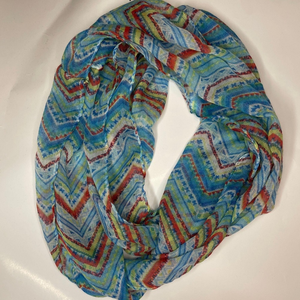 Teal Blue Patterned Infinity Scarf